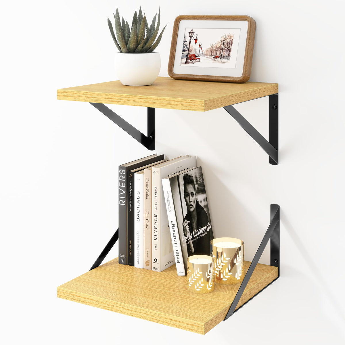 Acovy Deep Floating Shelves Wall Mounted, 36"x12" Black Wall Shelves with Brackets Set of 2 for Bedroom, Living Room, Bathroom, Kitchen, Office - Storage & Display Shelf for Decor, Books, Plants