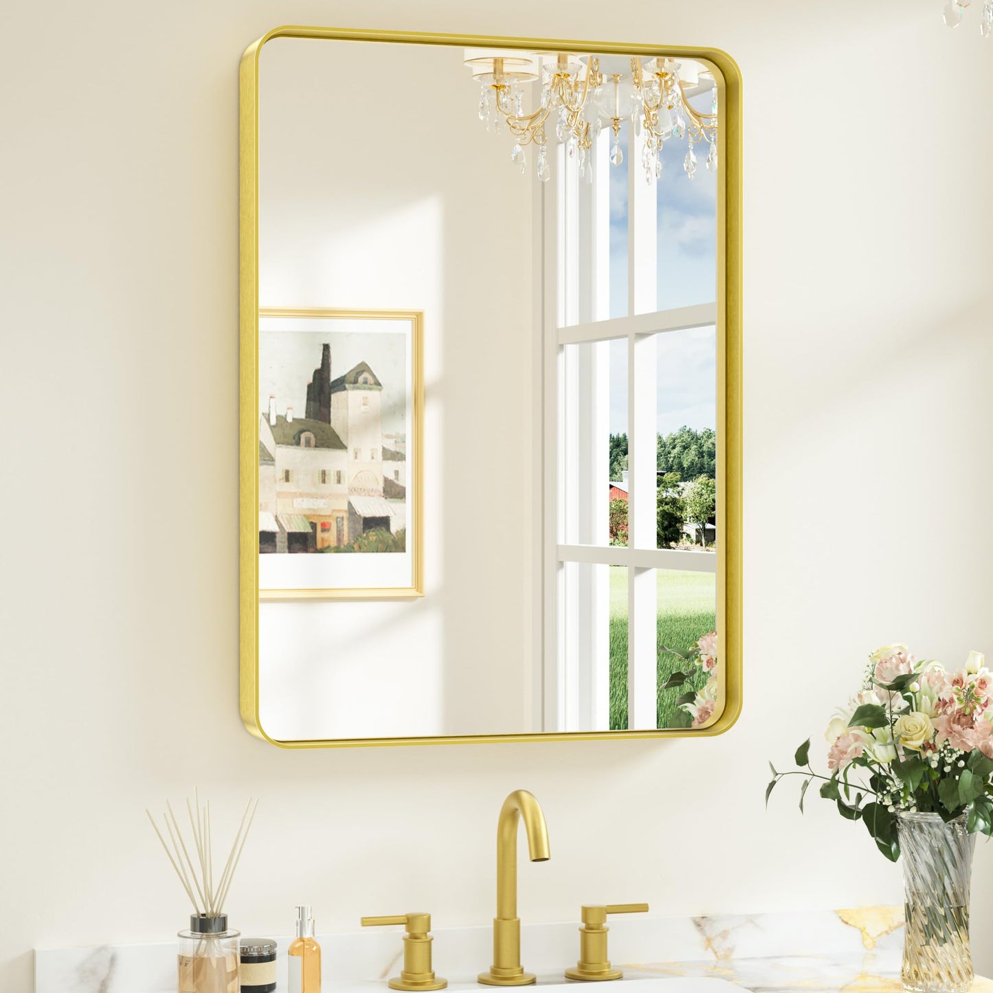 Keonjinn 20 x 30 Inch Brushed Nickel Bathroom Mirrors for Over Sink