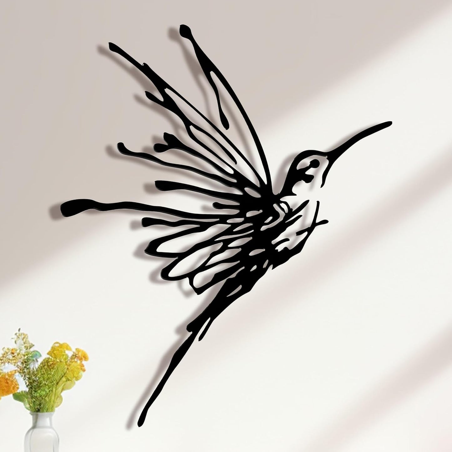 3D Metal Hummingbird Wall Art, Black Outdoor Decor, Waterproof(12.3"x16.5")