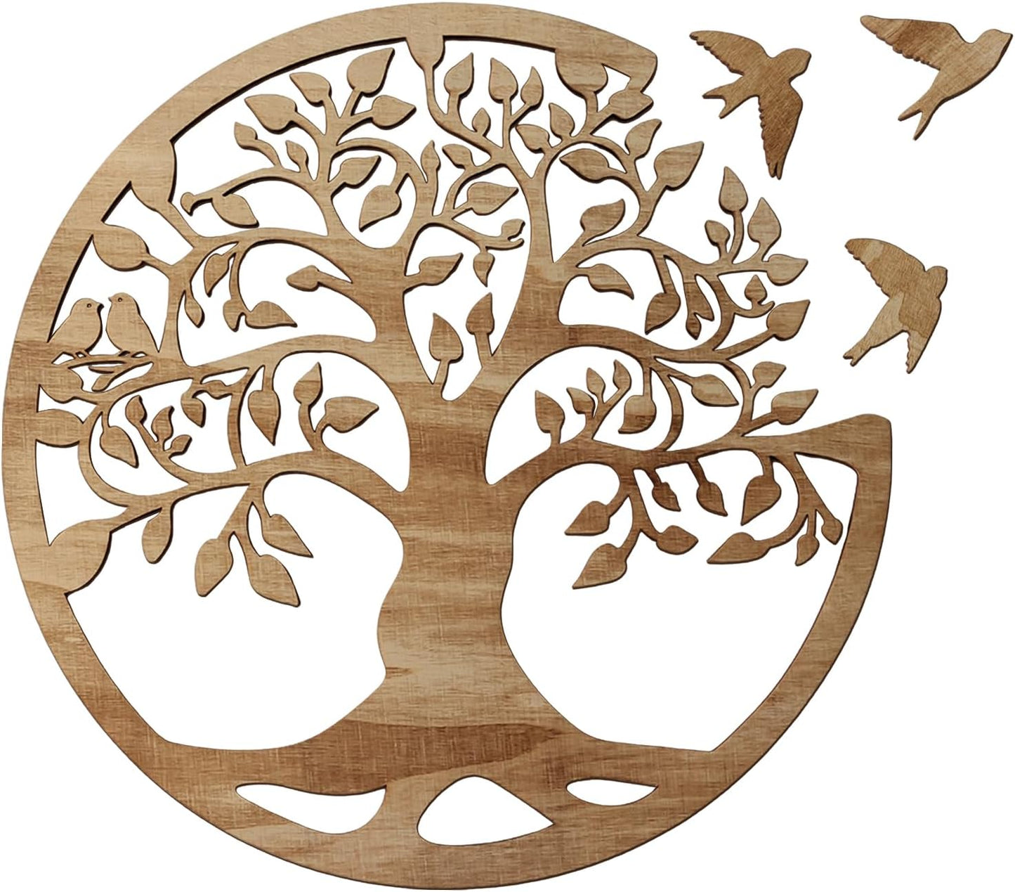 Wooden Tree of Life Wall Art 12 Inch Round Tree Life Wall Decor with 3 Bird