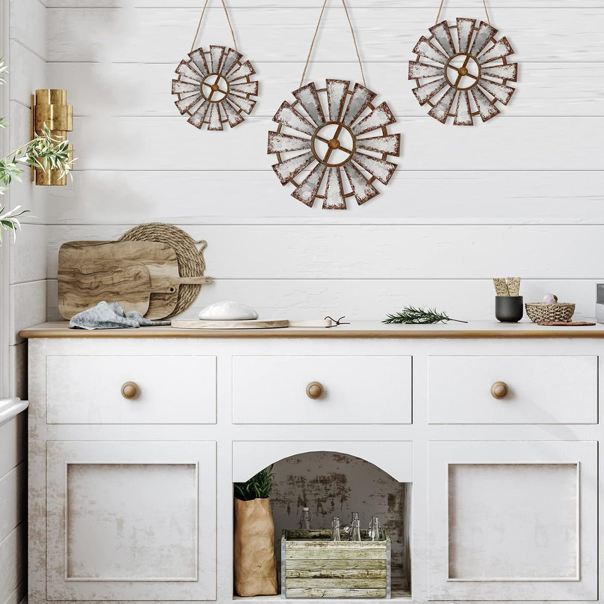 Yookeer 3 Pcs Wood Windmill Wall Decor Rustic Farmhouse Decor,Farmhouse