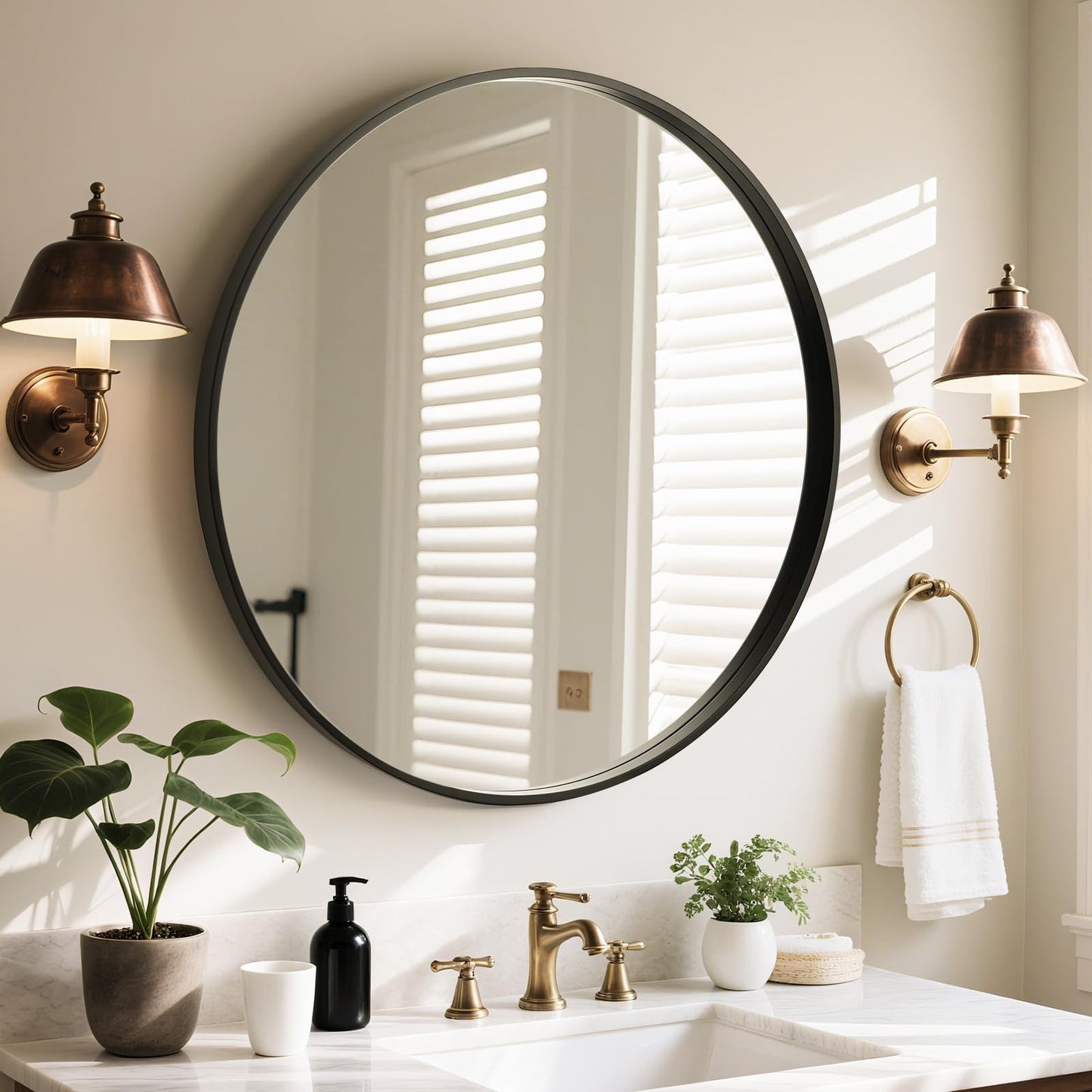 WallBeyond Round Wood Mirror 24 inch Circle Wall Mirror for Bathroom Round Wall Mirror for Wall Decor, Vanity, Entryway Living Room (Natural)
