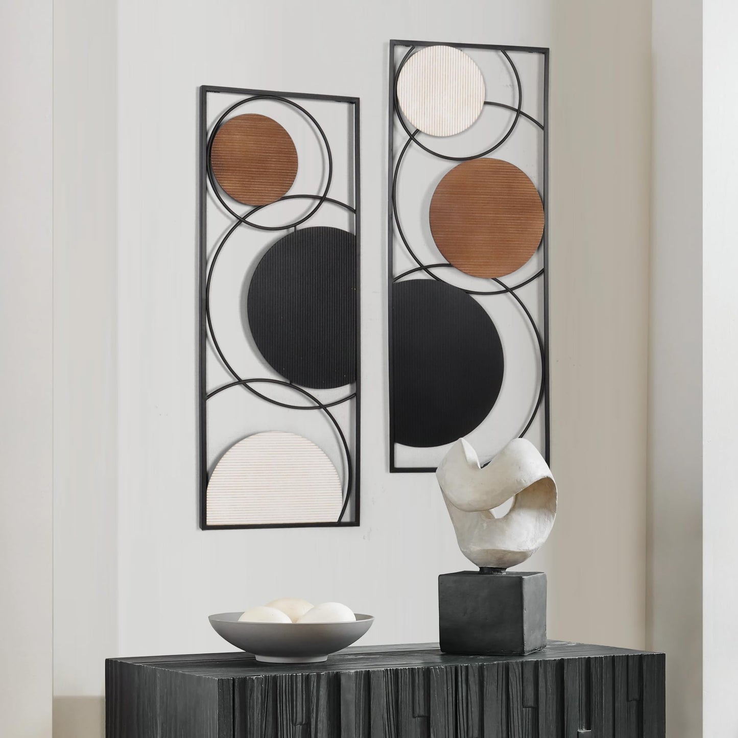 Oakrain 3 Pack Metal Wall Art, Abstract Minimalist Modern Wall Decor for Living Room, Bedroom, Office, Entryway