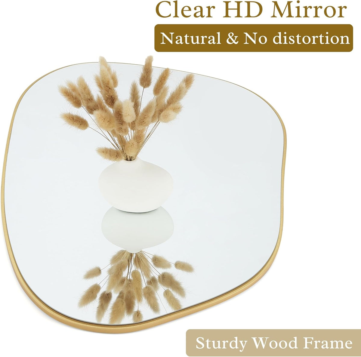 PERFNIQUE Irregular Asymmetrical Wall Mirror, 32"x24" Gold Bathroom Mirror