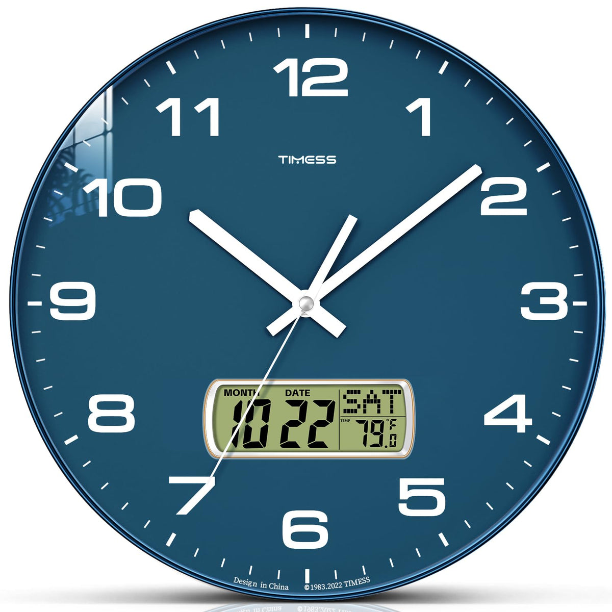 TIMESS Wall Clock, 10" Dial Non-Ticking Silent Battery Operated Analog with LCD Display for Perpetual Calendar and F° Temperature, Ideal Modern Home, Bedroom, Kitchen, Office Decor (Black)