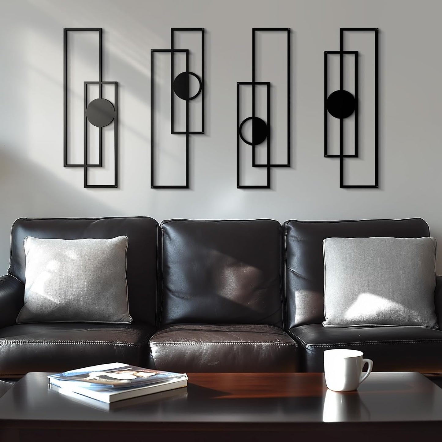 Cuspin Abstract Metal Wall Art Large Modern Black Geometric Decor Set of 4