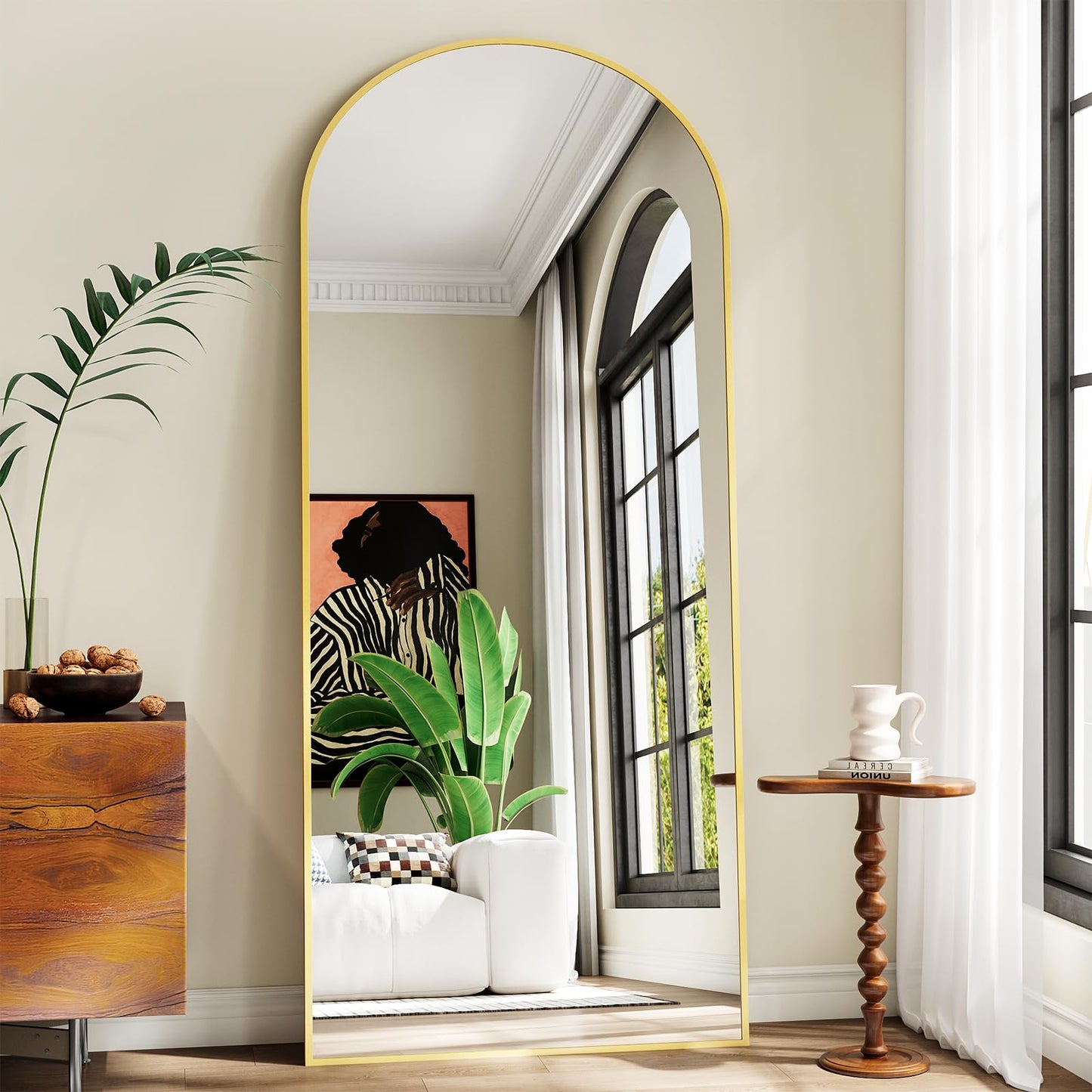 57" x 20" Arched Full Length Mirror - Wall Mounted/Floor Mirror Aluminum Alloy Frame Full Body Mirrors for Bathroom Living Room Bedroom and Entryway,Black