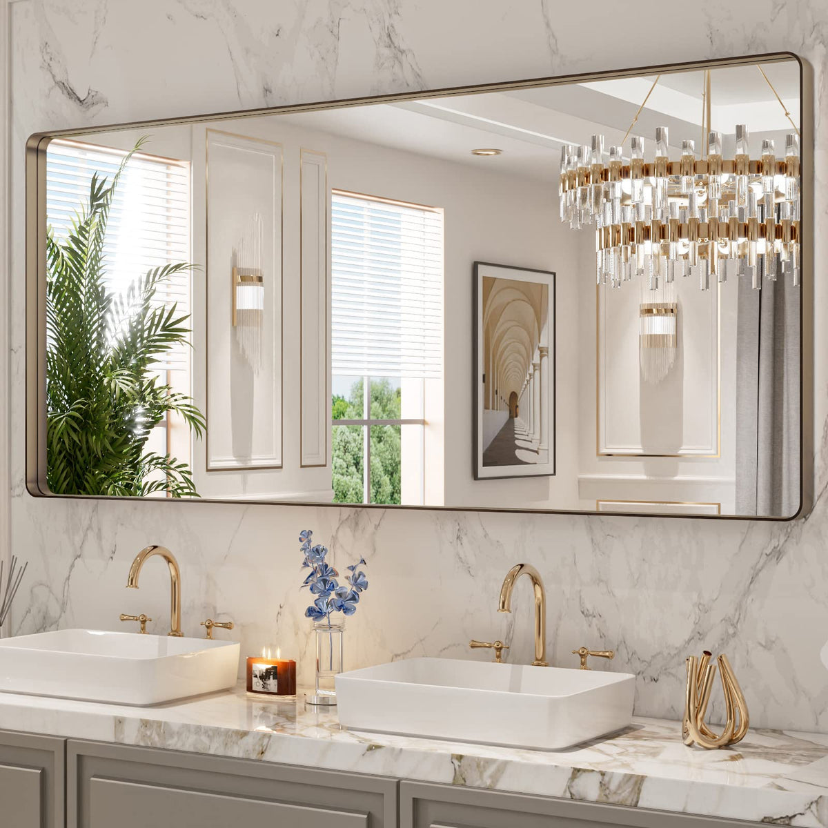 LOAAO 22X30 Inch Black Bathroom Mirror Metal Framed