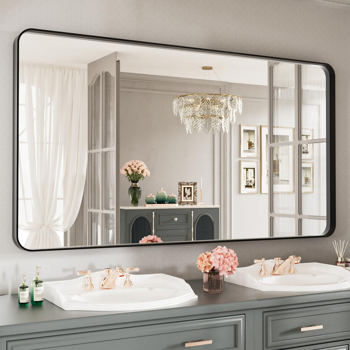 LOAAO 22X30 Inch Black Bathroom Mirror Metal Framed