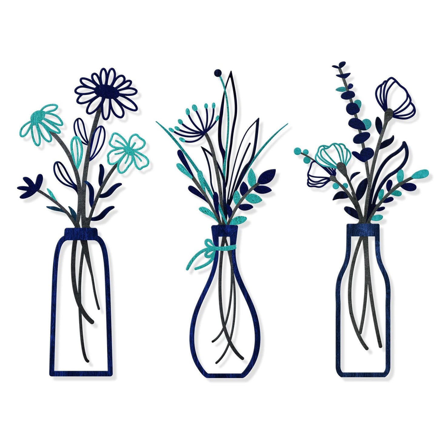 Pigort 3 Pieces Metal Flowers Wall Arts - Rustic Farmhouse Decor Black Minimalist Flower Wall Decors for Living room Bathroom Bedroom Dining Room - Housewarming Gifts(Black, Vase-C)