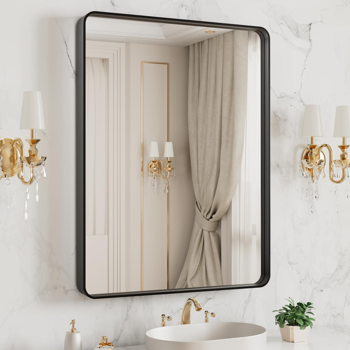 LOAAO 22X30 Inch Black Bathroom Mirror Metal Framed