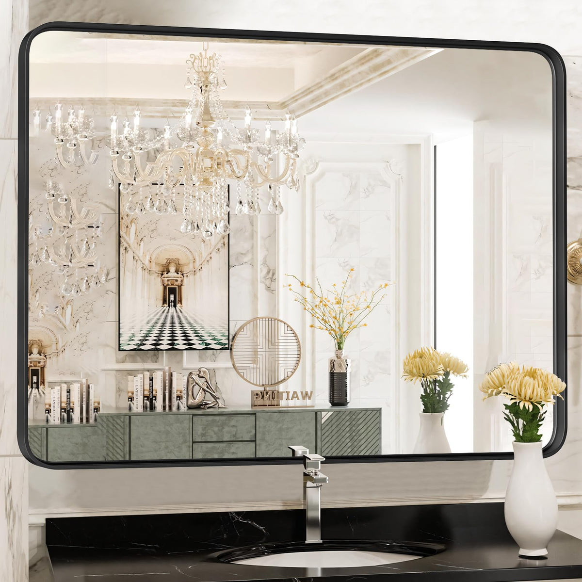 NEWBULIG 20X30 Inch Arched Bathroom Wall Mirror for Over Sink, Gold