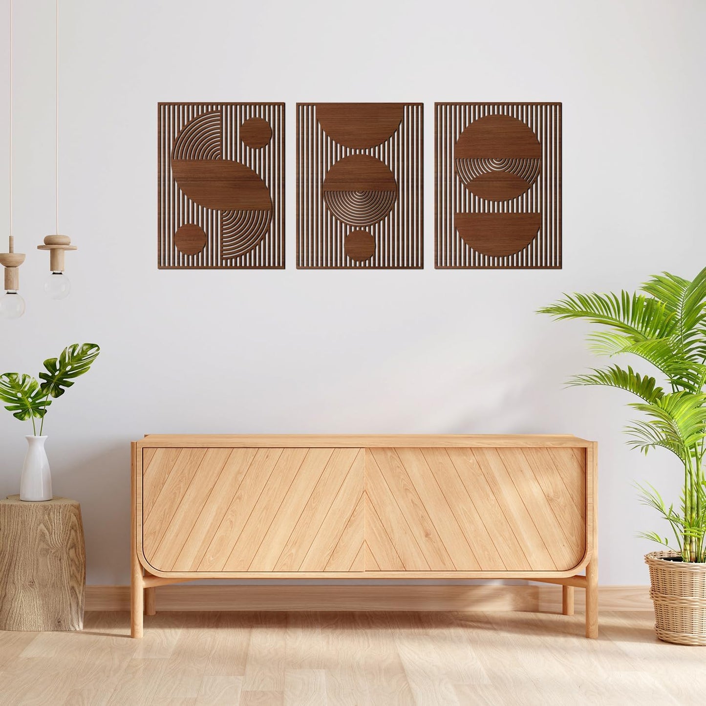 Abstract Wood Wall Art, Mid Century Modern Geometric Wooden Panels Set