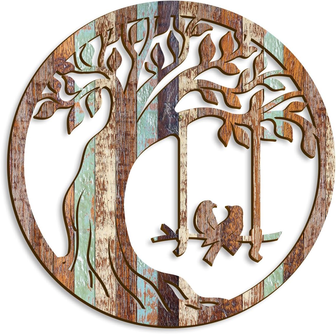 Oubasa Wooden Wall Plaque Tree of Life Birds, 12 Inch, Brown