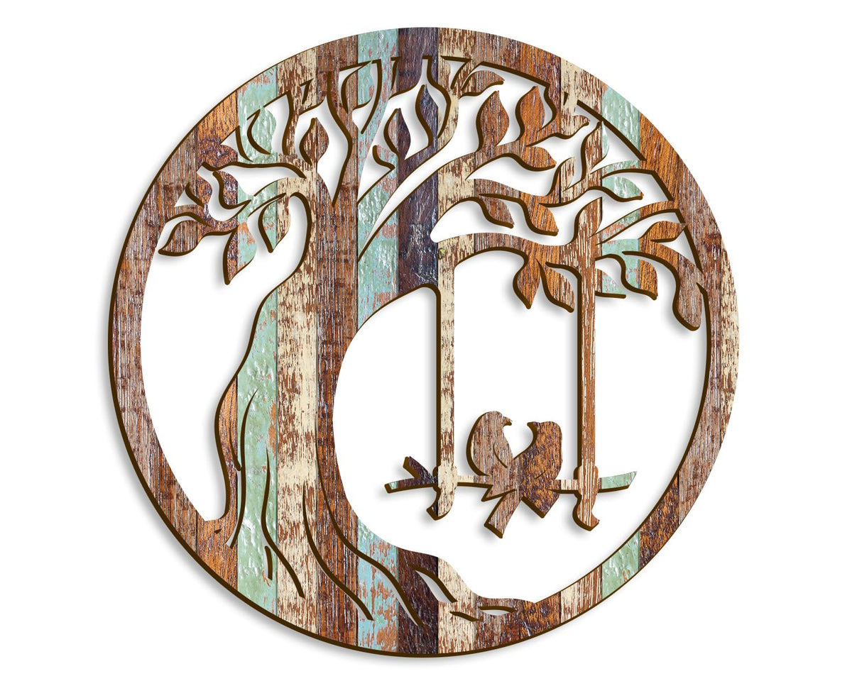 Oubasa Wooden Wall Plaque Tree of Life Birds, 12 Inch, Brown