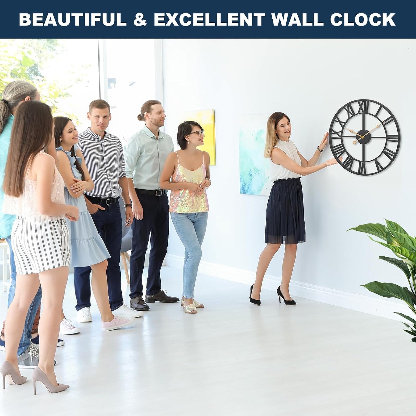 Pytha Sight 24 Inch Roman Numerals Large Wall Clocks for Living Room Decor
