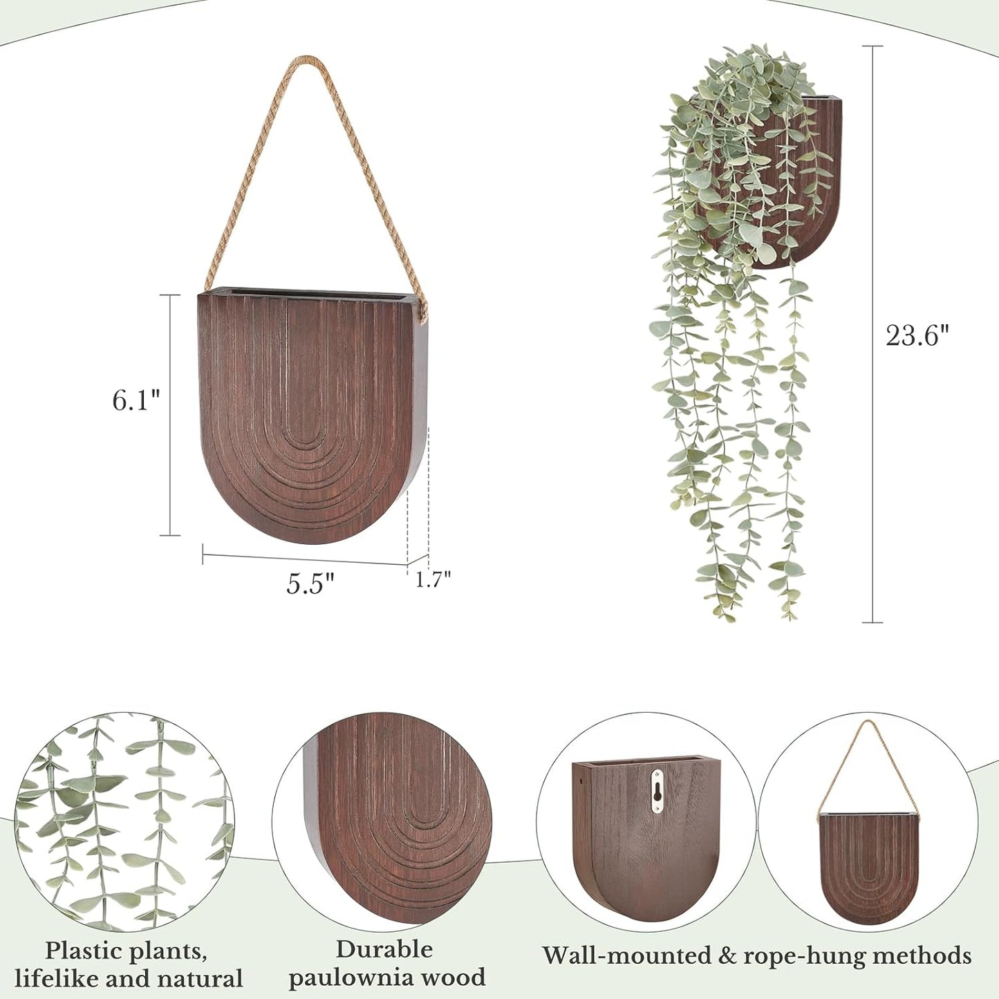 Dahey 2 Pack Wall Planter Vase with Hanging Fake Plants for Bathroom Decor