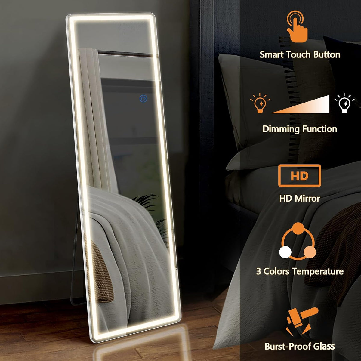 Sweetcrispy LED Full Length Floor Mirror, 65"x21" Lighted Full Body Mirror