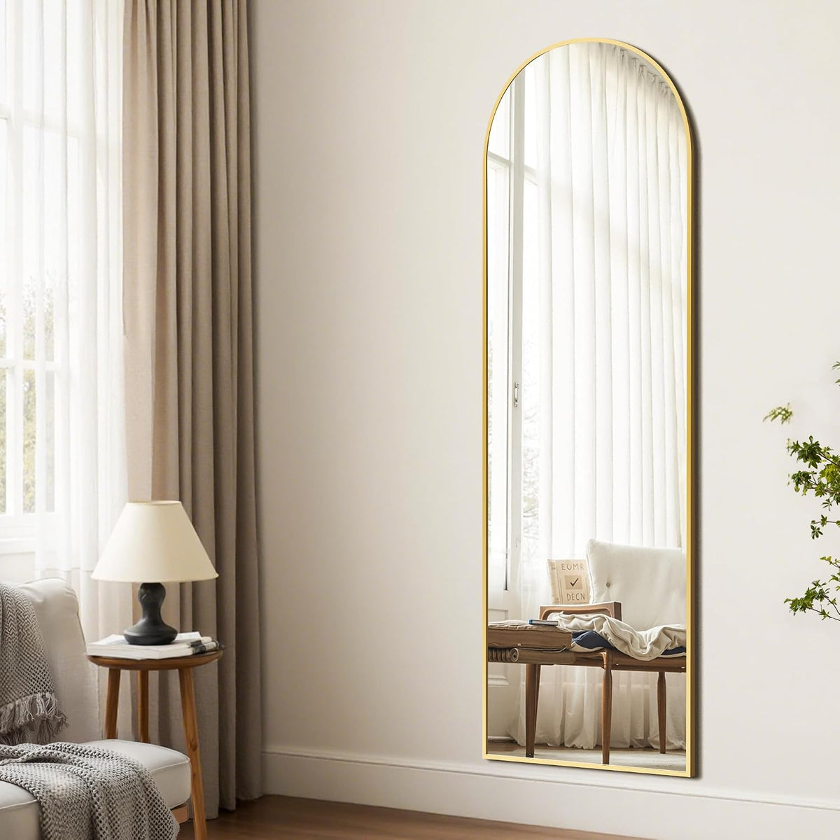 Arched Full Length Mirror, 56"x15" Standing Body Mirror for Wall, Gold