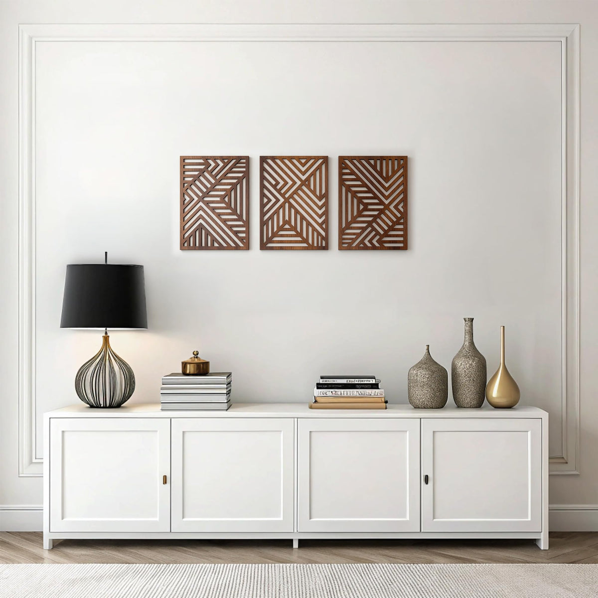 qmmp Modern Wooden Wall Sculptures - Set of 3 - Home Decor Accent - Large Wall Art for Living Room, Bedroom, Office - Easy Installation (Walnut, Large - Tree Leaves)
