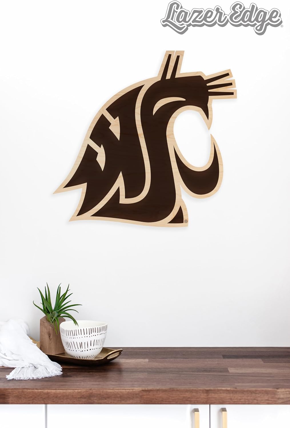 LazerEdge Washington State Cougars Wooden Wall Art – Officially Licensed College Decor – Laser-Etched Hanging Sign – Maple Wood