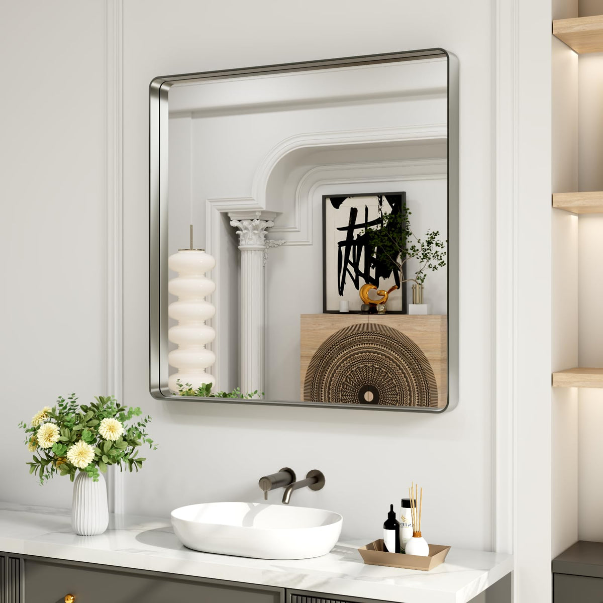 LOAAO 22X30 Inch Black Bathroom Mirror Metal Framed