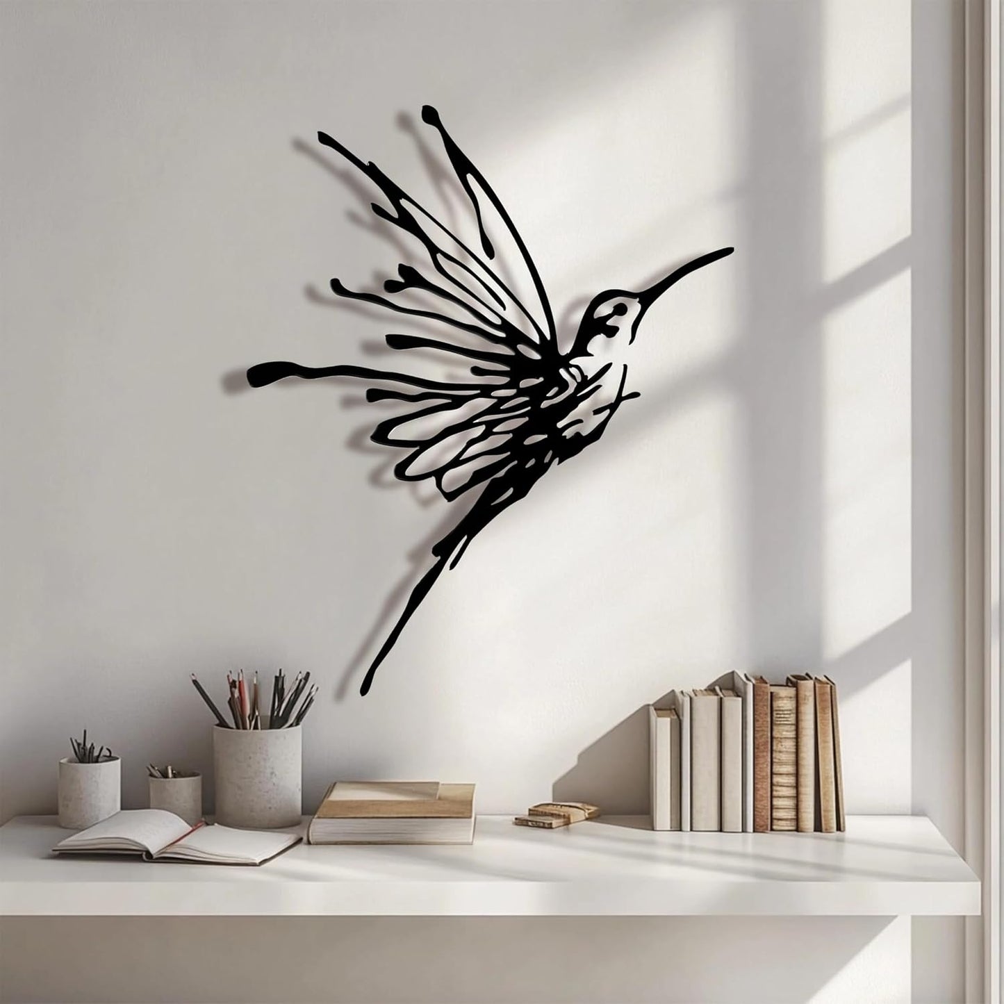 3D Metal Hummingbird Wall Art, Black Outdoor Decor, Waterproof(12.3"x16.5")