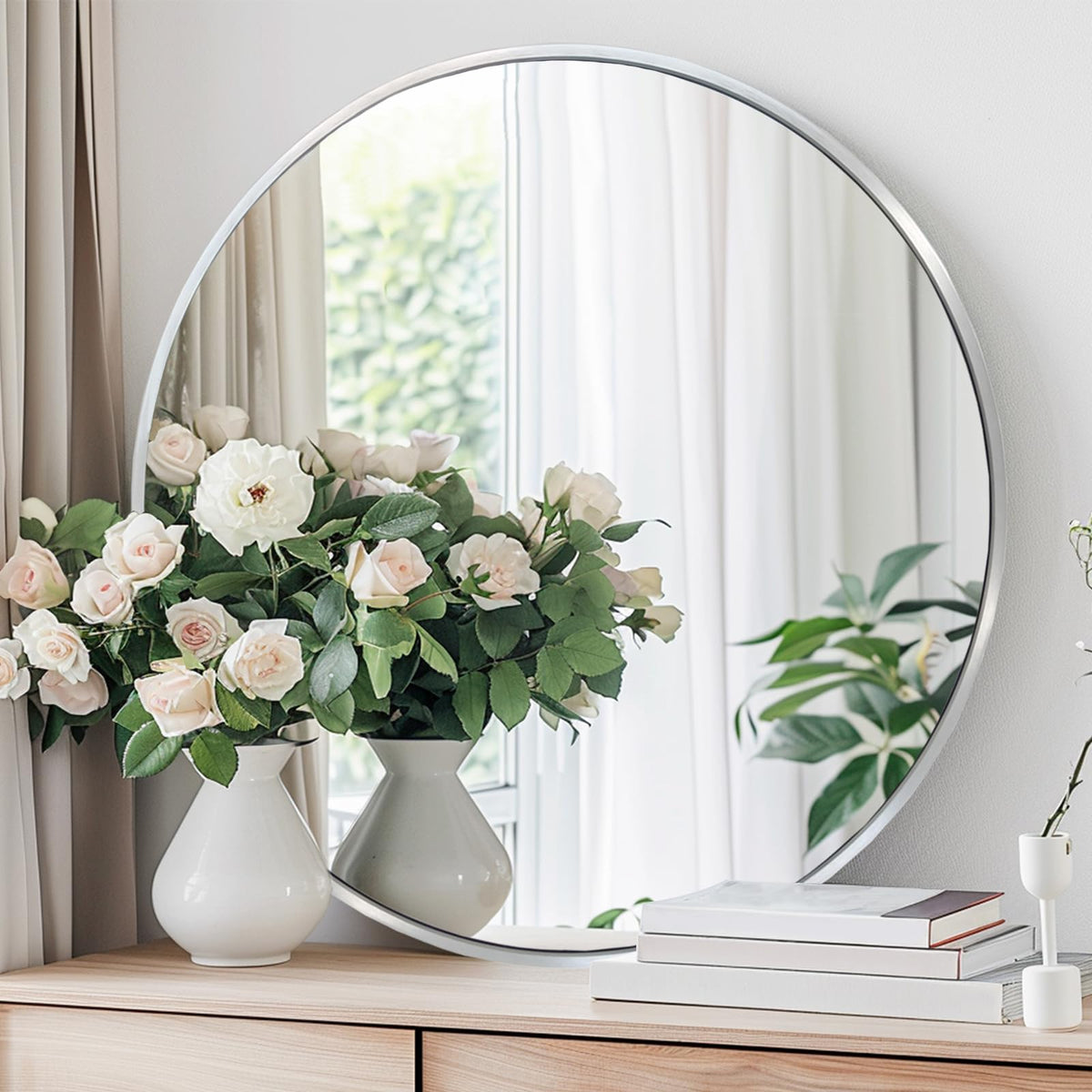 Round Mirror 30 inch, Circle Black Mirror, Matte Black Metal Frame