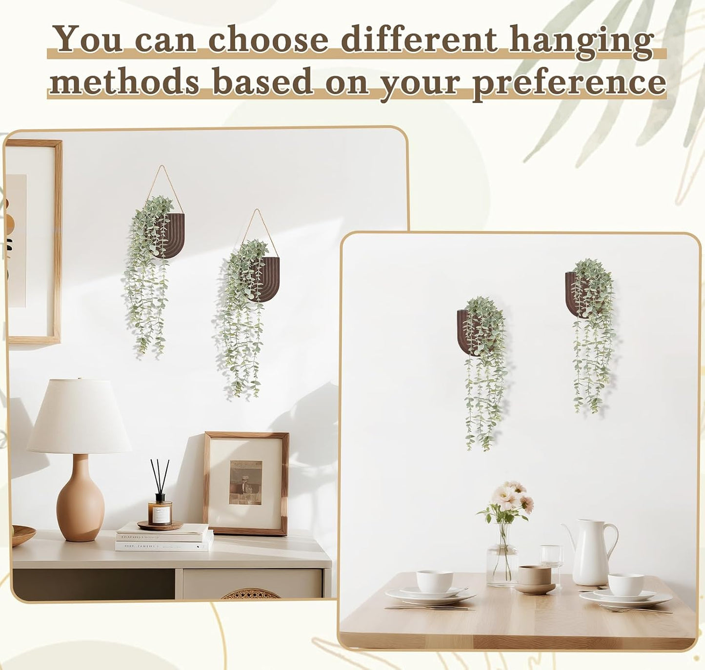 Dahey 2 Pack Wall Planter Vase with Hanging Fake Plants for Bathroom Decor