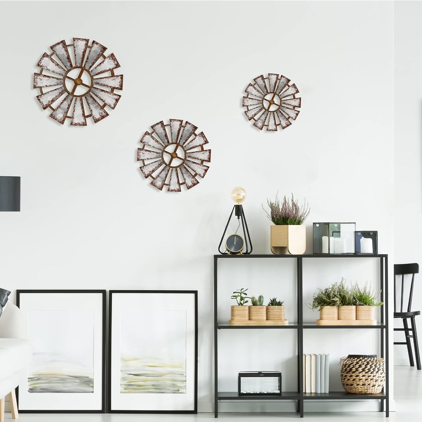 Yookeer 3 Pcs Wood Windmill Wall Decor Rustic Farmhouse Decor,Farmhouse