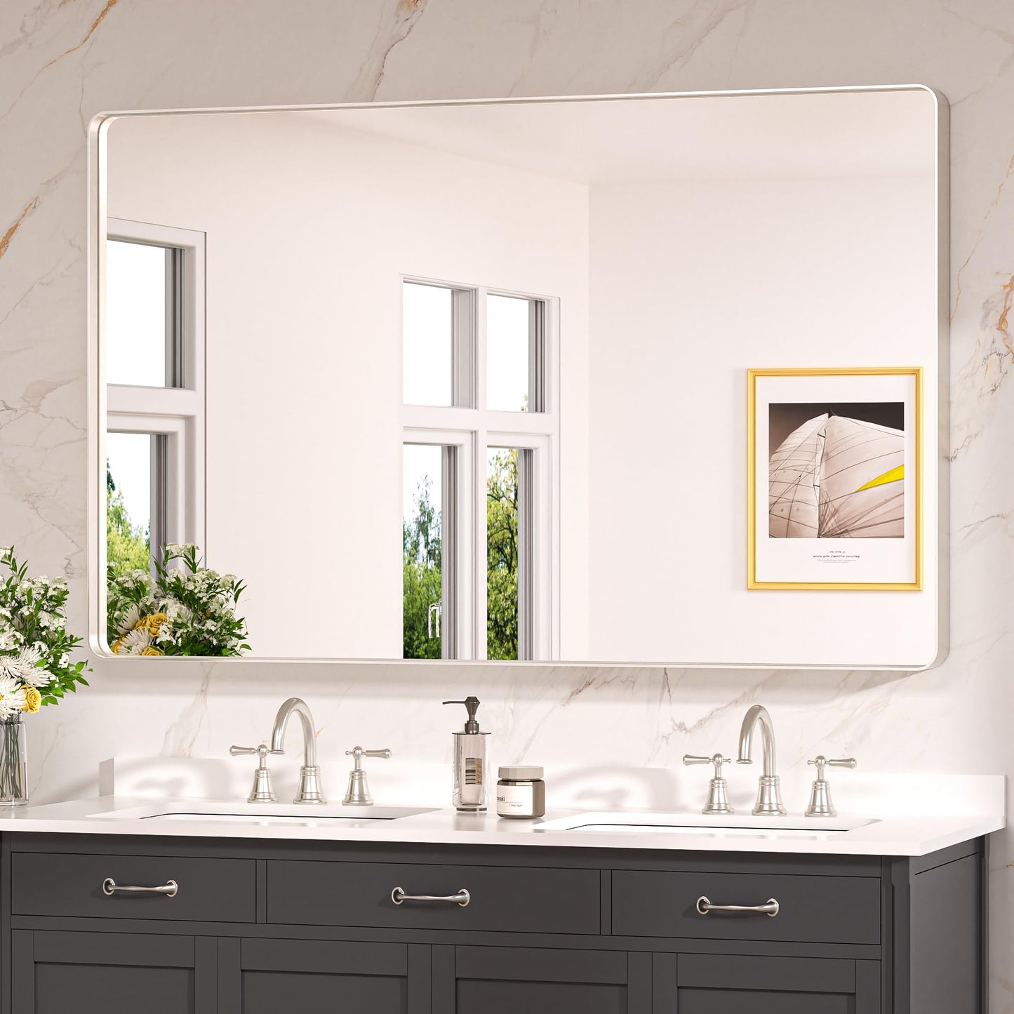 Keonjinn 20 x 30 Inch Brushed Nickel Bathroom Mirrors for Over Sink