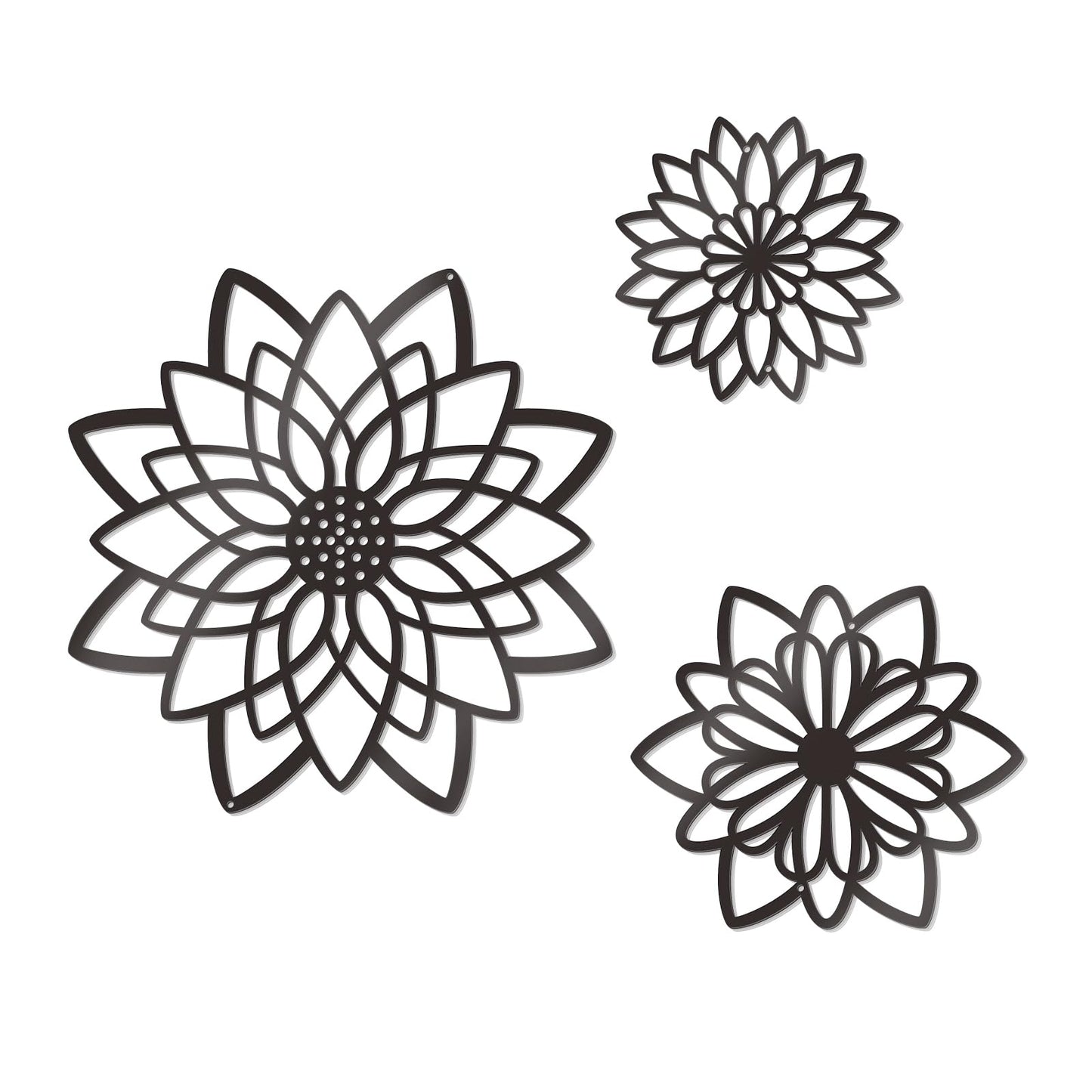 Zzbakress 3 Pcs Metal Flowers Wall Art Bathroom Wall Decor, Black Elegant