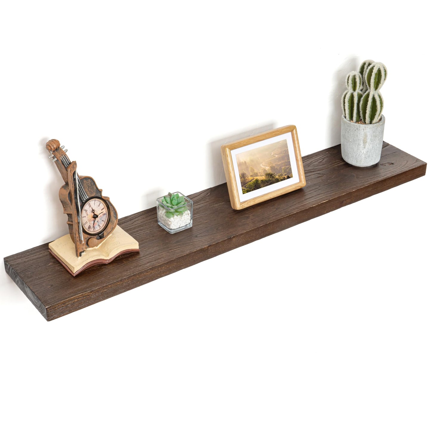 Floating Shelves for Wall Decor, Rustic Solid Elm Wood Live Edge Floating Shelves Wall Mounted, Wall Shelves with Invisible Bracket for Living Room Bathroom Bedroom Kitchen, 24 Inch Set of 2, Natural