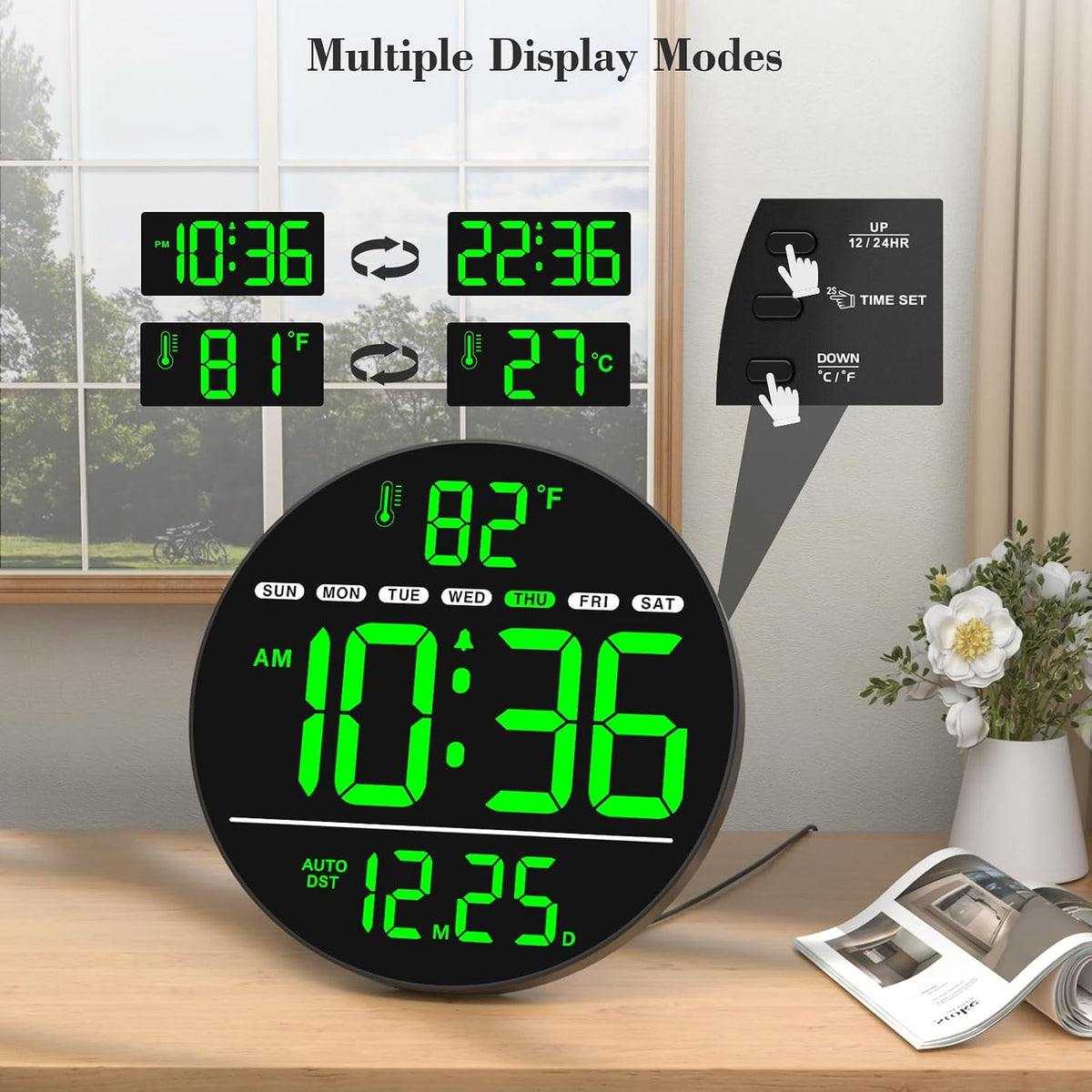 WallarGe Electric Large Digital Wall Clock with LED Display