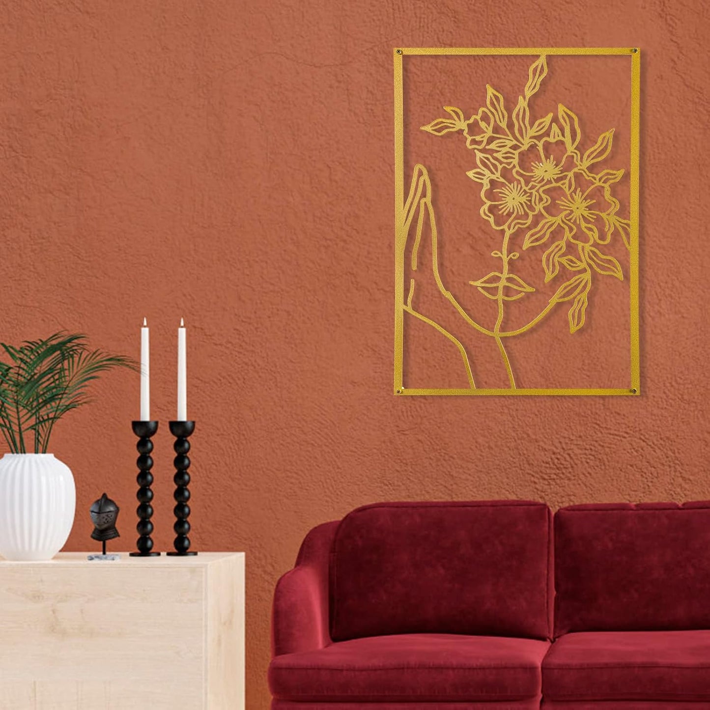 AGIOTA 3 Pcs Gold Metal Wall Decor, Minimalist Floral Women Line Drawing Wall Art, Elegant Abstract Lady Silhouette Metal Wall Hanging for Home Bedroom Living Room