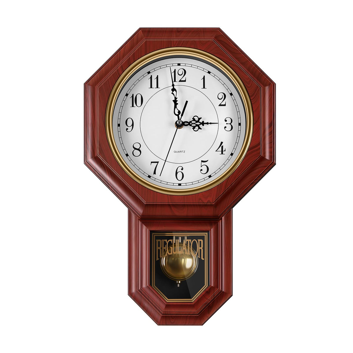Pendulum Wall Clock,Imitation Wood Plastic Regulator Wall Clocks,Brown