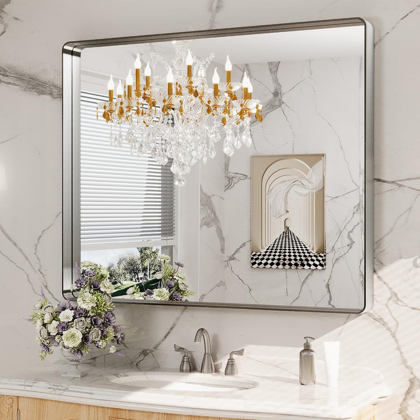 LOAAO 22X30 Inch Black Bathroom Mirror Metal Framed