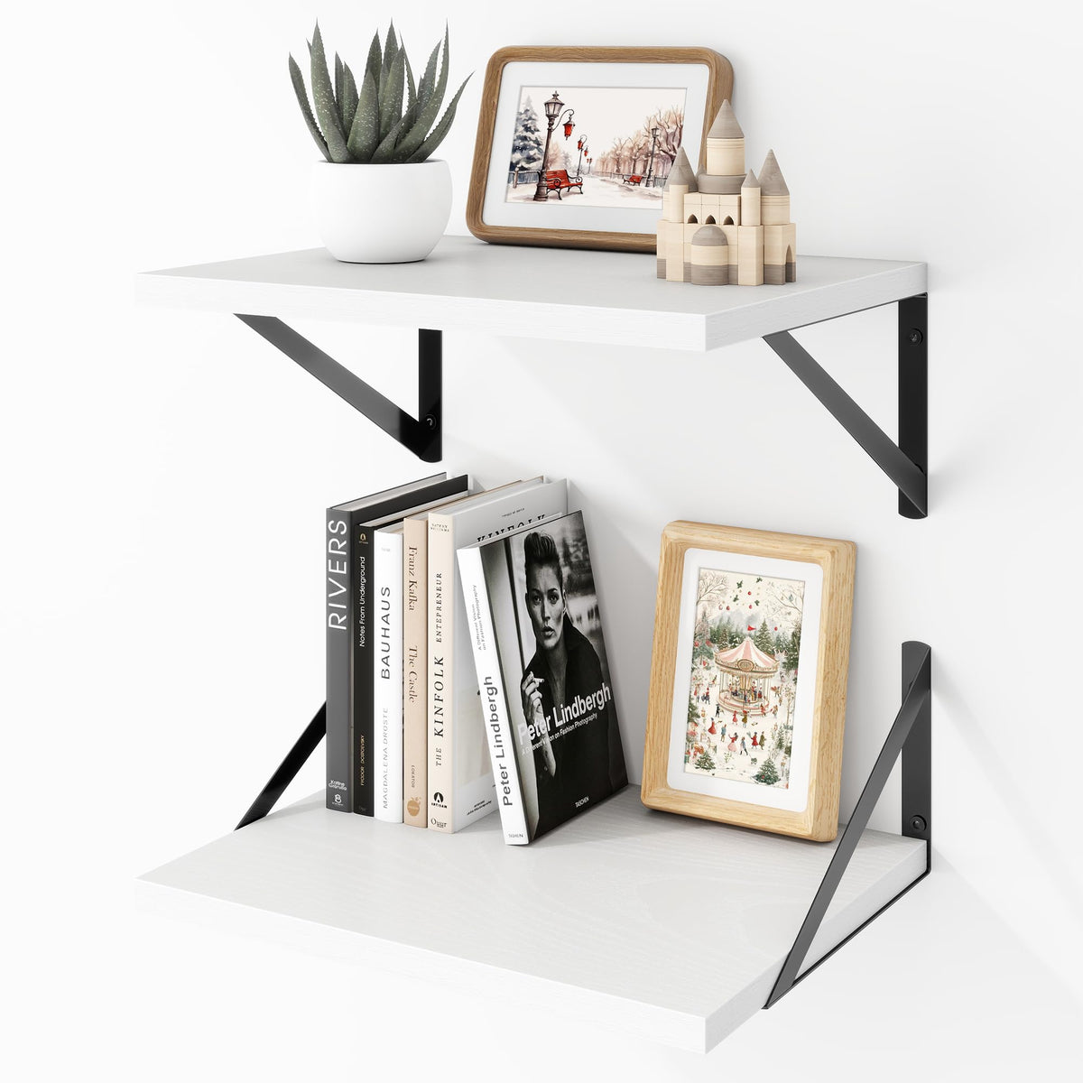 Acovy Deep Floating Shelves Wall Mounted, 36"x12" Black Wall Shelves with Brackets Set of 2 for Bedroom, Living Room, Bathroom, Kitchen, Office - Storage & Display Shelf for Decor, Books, Plants