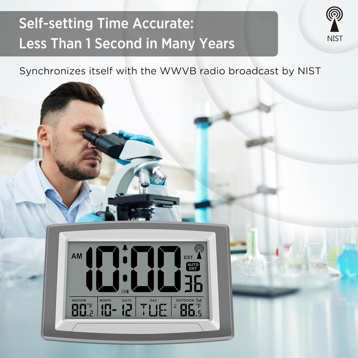 WallarGe Atomic Clock 12.5 Inch Self-Setting Digital Wall Clock