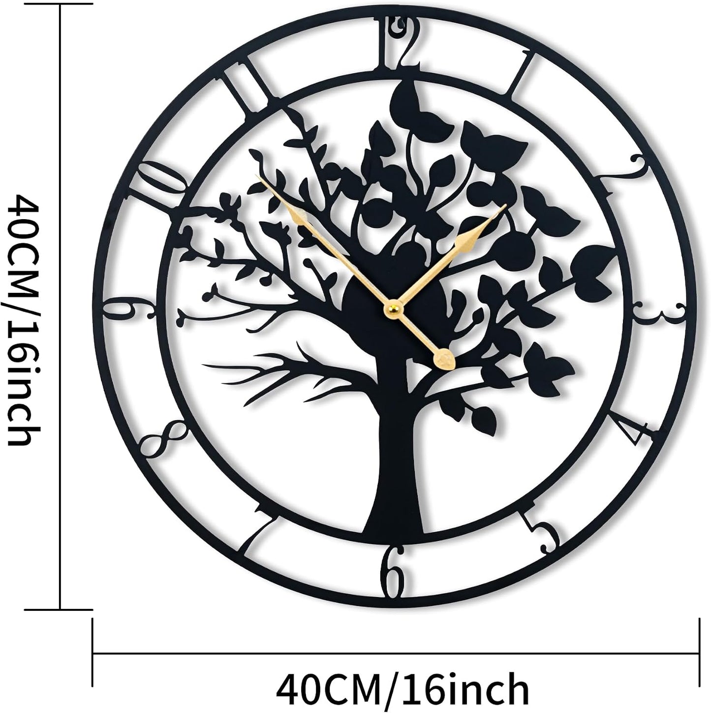 16 Inch Wall Clock, Tree of Life Metal Non Ticking for Living Room
