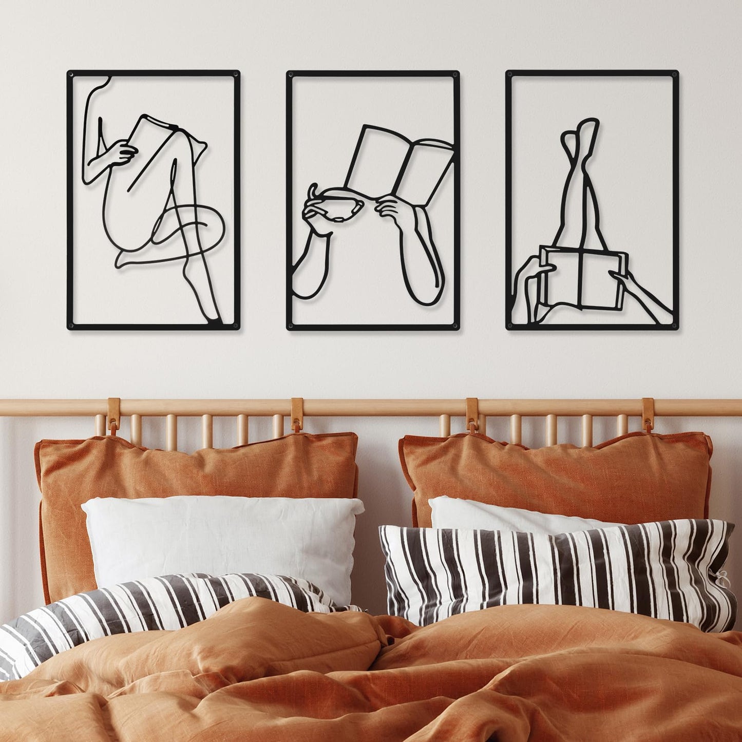 CHENGU 3 Pieces Metal Minimalist Abstract Woman Wall Art Line Drawing Wall Art Decor Single Line Female Home Hanging for Kitchen Bathroom Living Room