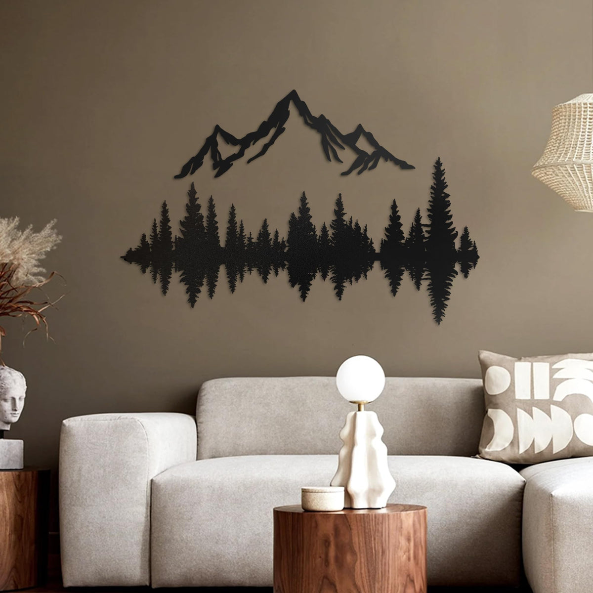 Metal Mountain Wall Art 40" x 32", Mountain Wall Decor, Art Wall Hangings for Living Room, Bedroom, Black, 40 Inch Long