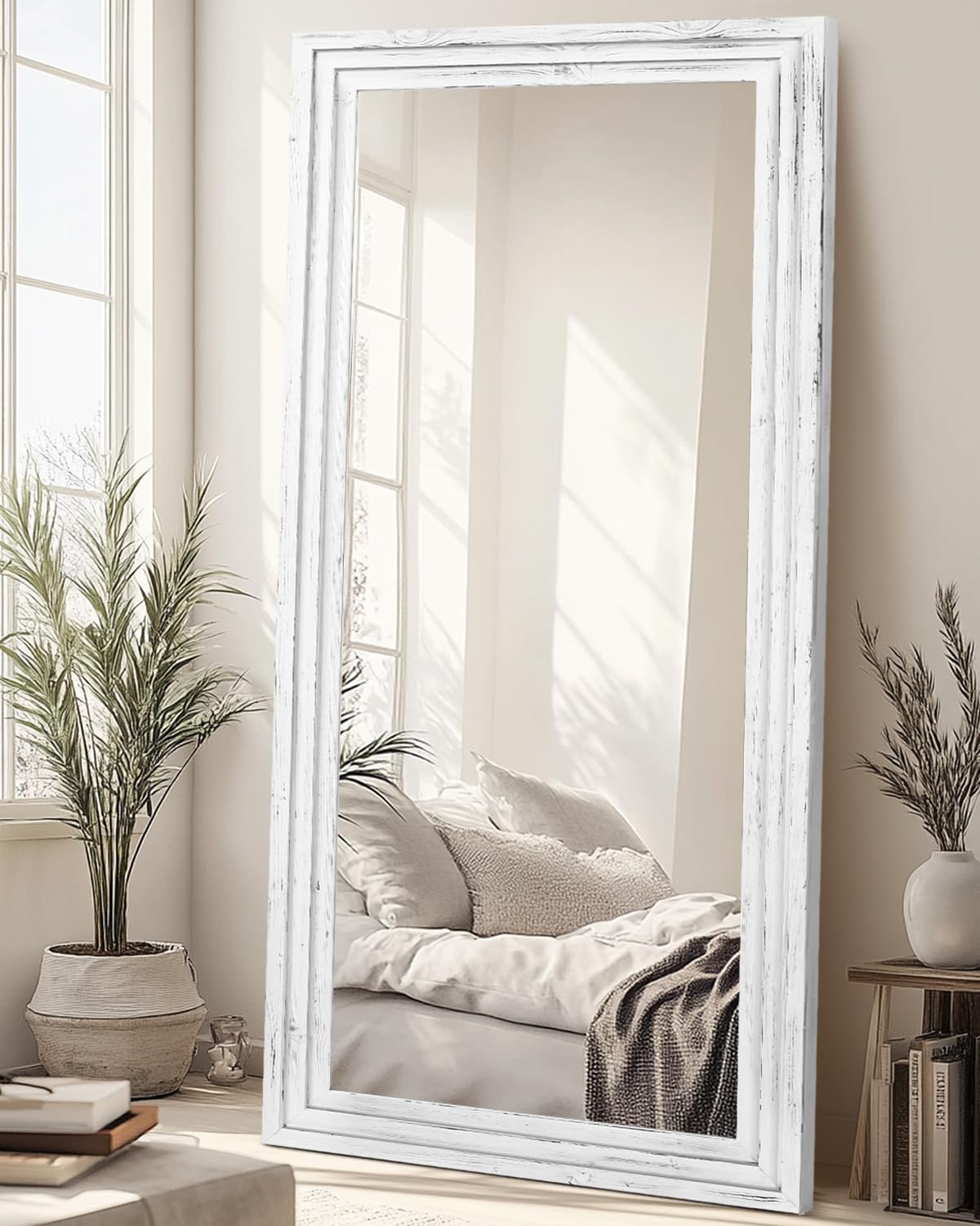 48x16in Oval Full Length Mirror Solid Wood Frame, Brown