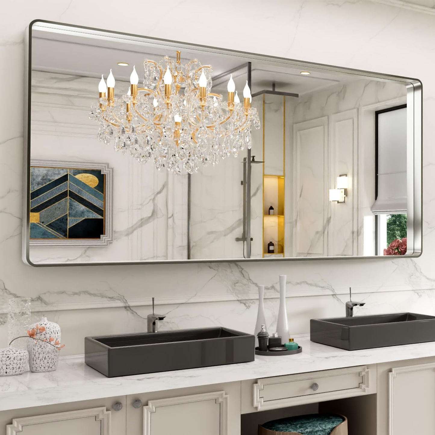 LOAAO 22X30 Inch Black Bathroom Mirror Metal Framed