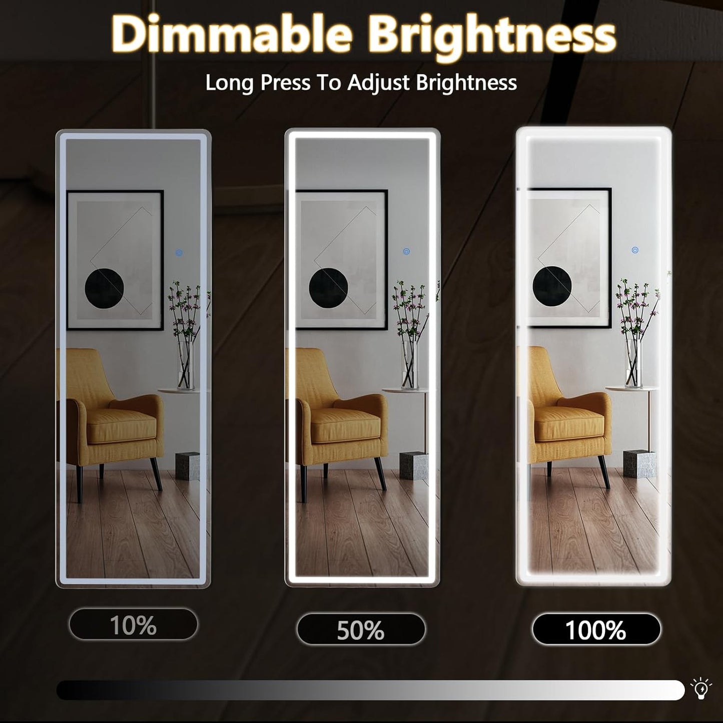 Sweetcrispy LED Full Length Floor Mirror, 65"x21" Lighted Full Body Mirror