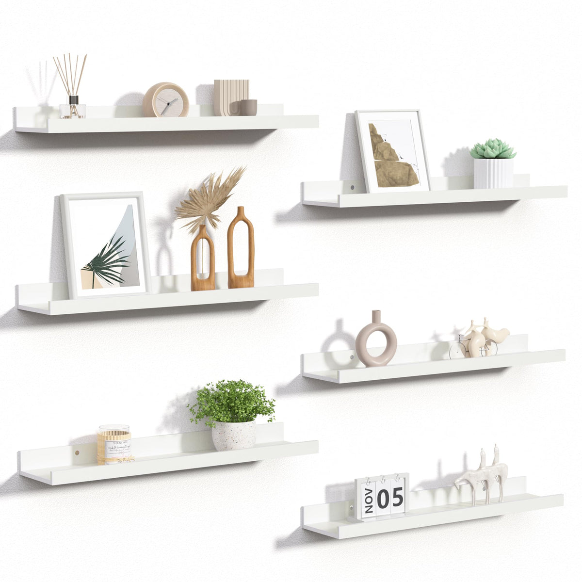 upsimples Floating Shelves for Wall Decor and Storage, Brown, 6Pcs 15.7''