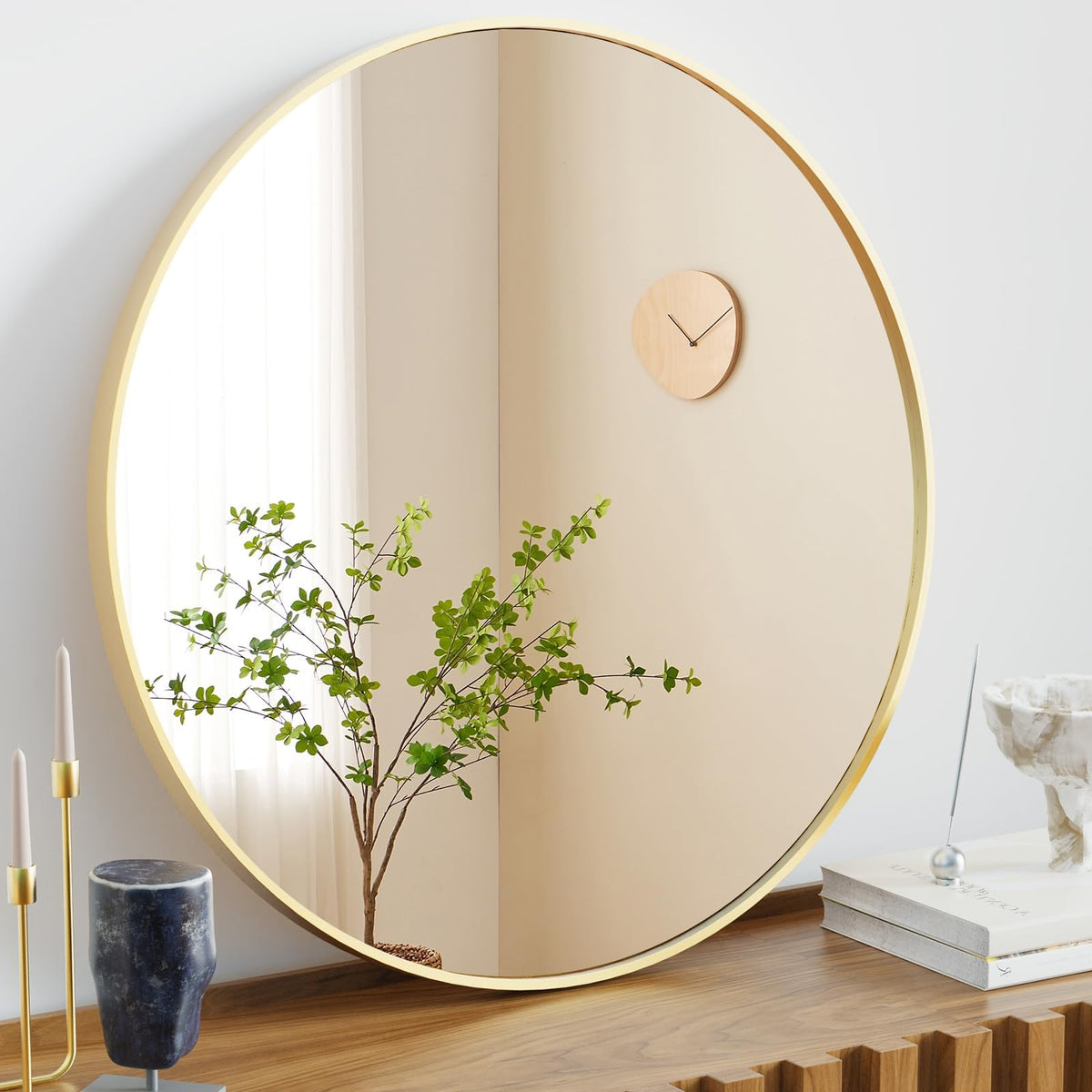 NEWBULIG 20X30 Inch Arched Bathroom Wall Mirror for Over Sink, Gold