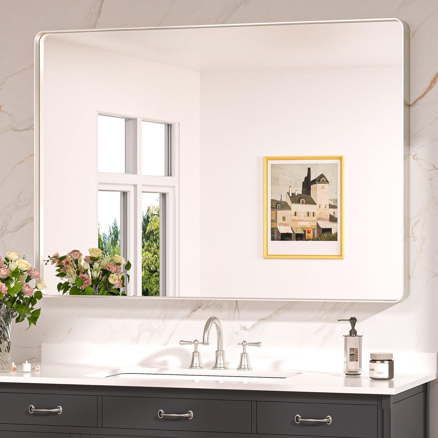Keonjinn 20 x 30 Inch Brushed Nickel Bathroom Mirrors for Over Sink