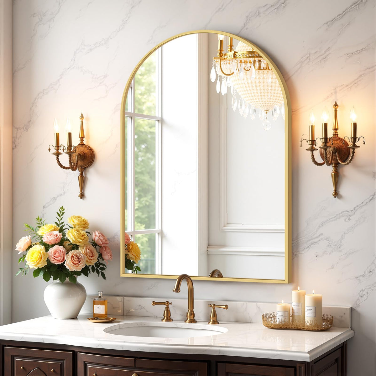 Bathroom Mirror for Wall, 30x22 Inch Rectangle Mirror, Matte Black Metal Framed Bathroom Vanity Mirror for Restroom Farmhouse, Anti-Rust, Tempered Glass, Horizontally or Vertically Hanging