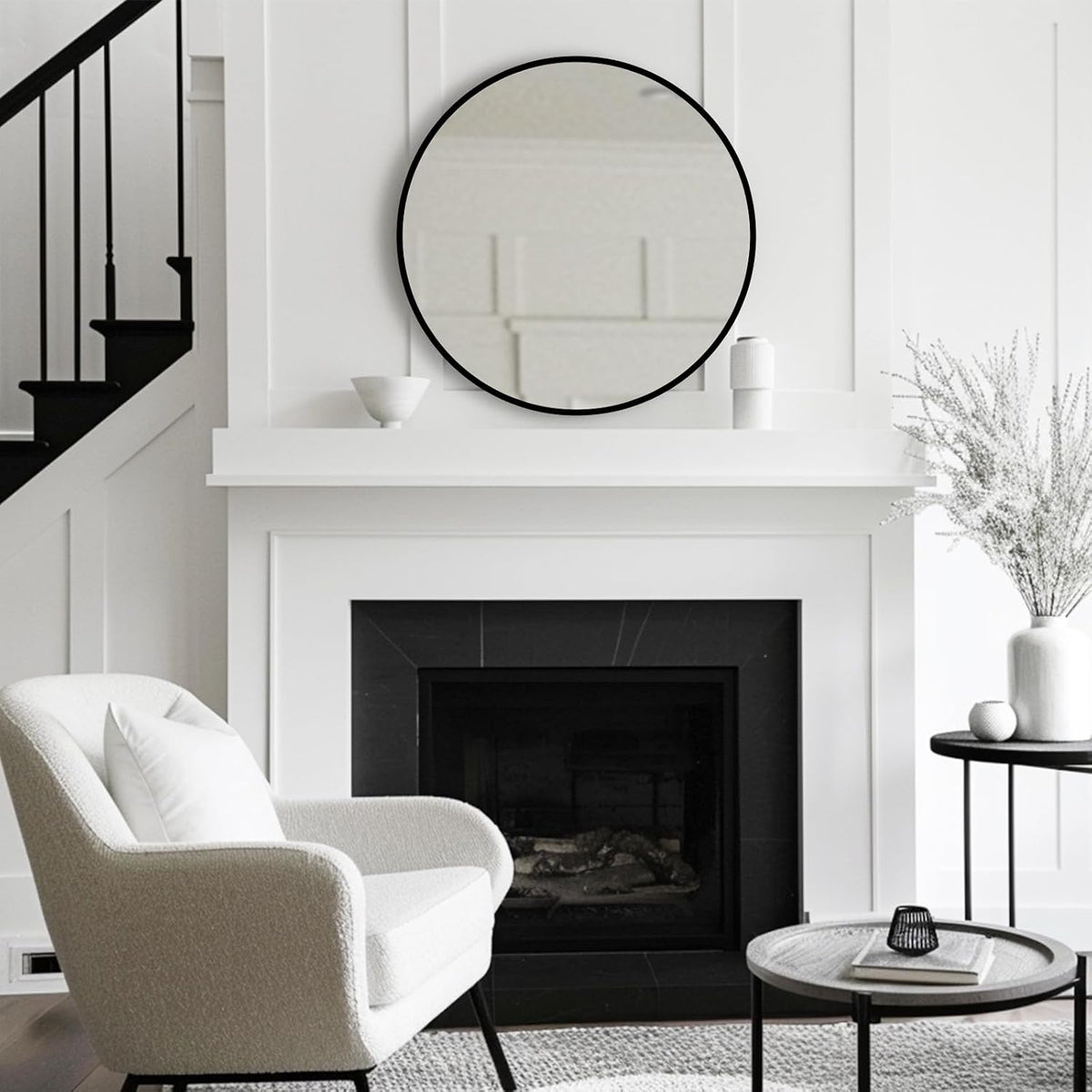 Round Mirror 30 inch, Circle Black Mirror, Matte Black Metal Frame